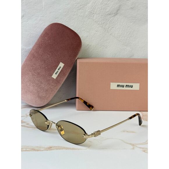 NEW Miu Miu MU A54S Rimless Sunglasses in Gold Yellow $578 main image 7